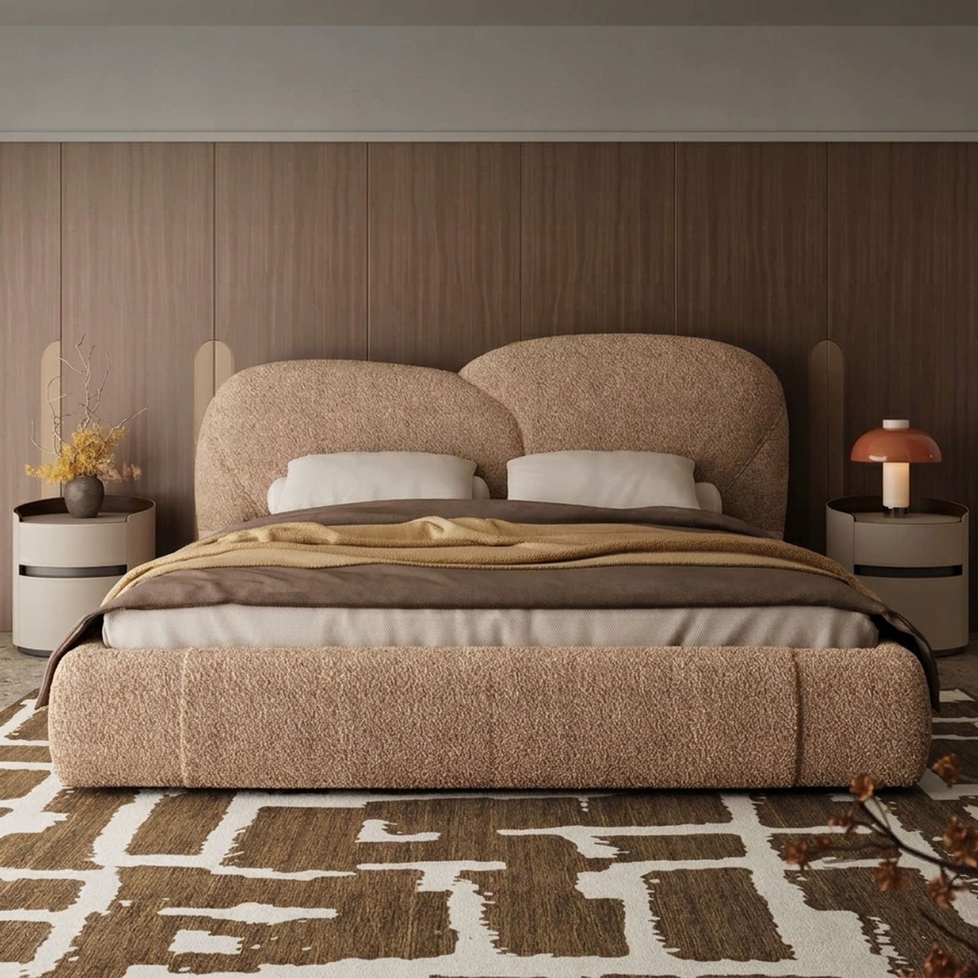 Curved Chenille Upholstered Bed