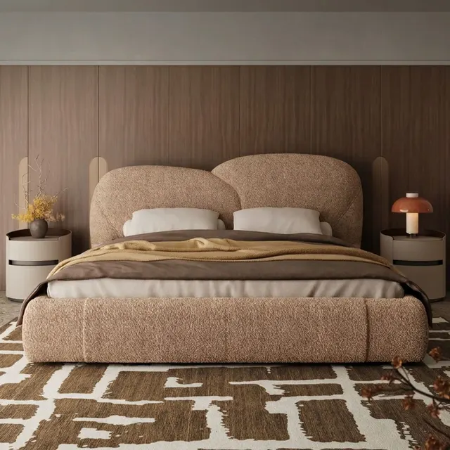 Curved Chenille Upholstered Bed
