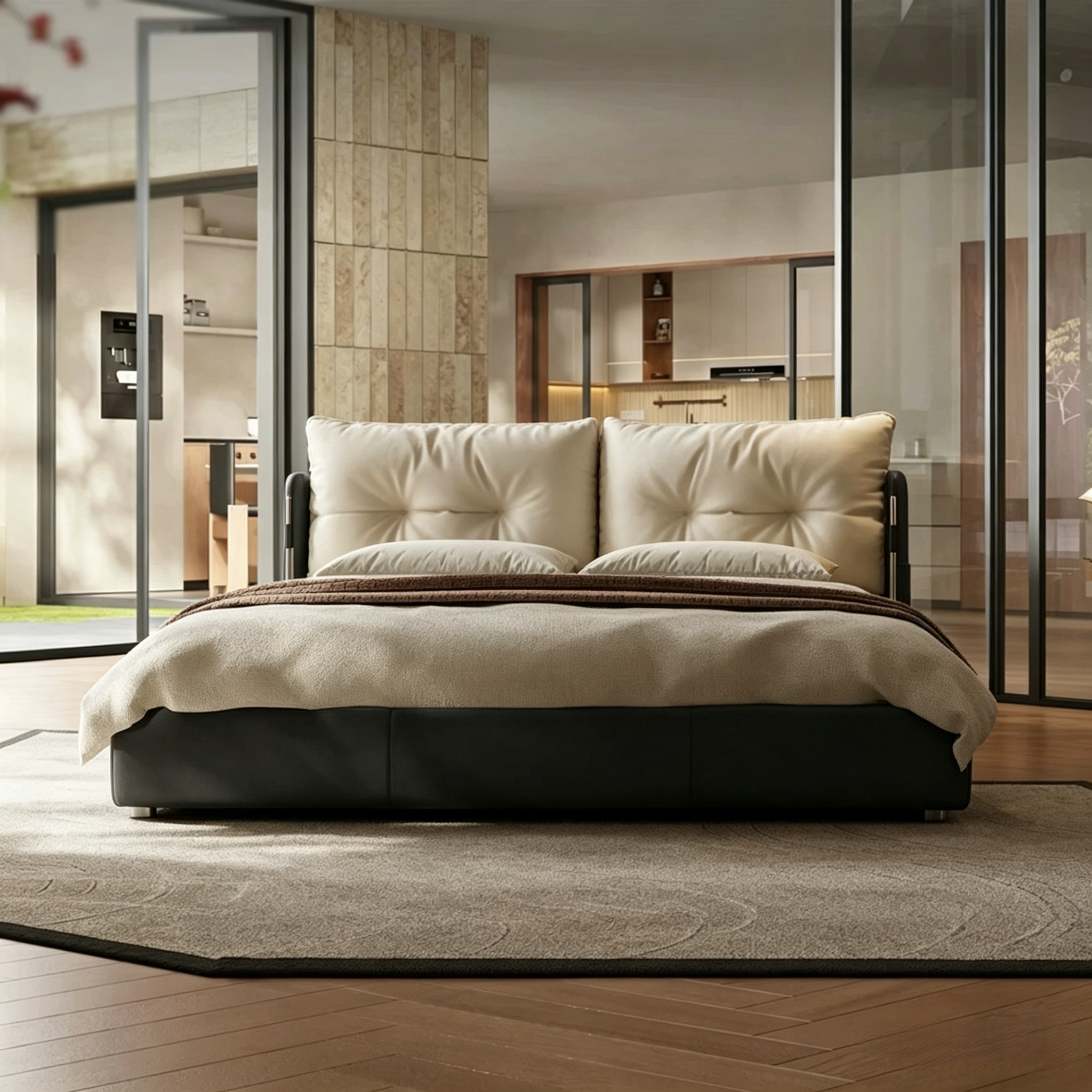 Genuine Leather Low Profile Bed