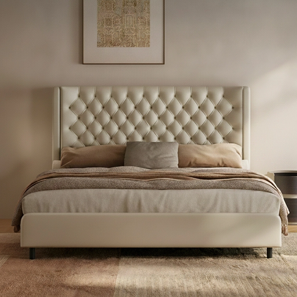Leather Upholstered Tufted Bed