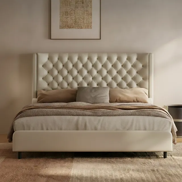 Leather Upholstered Tufted Bed