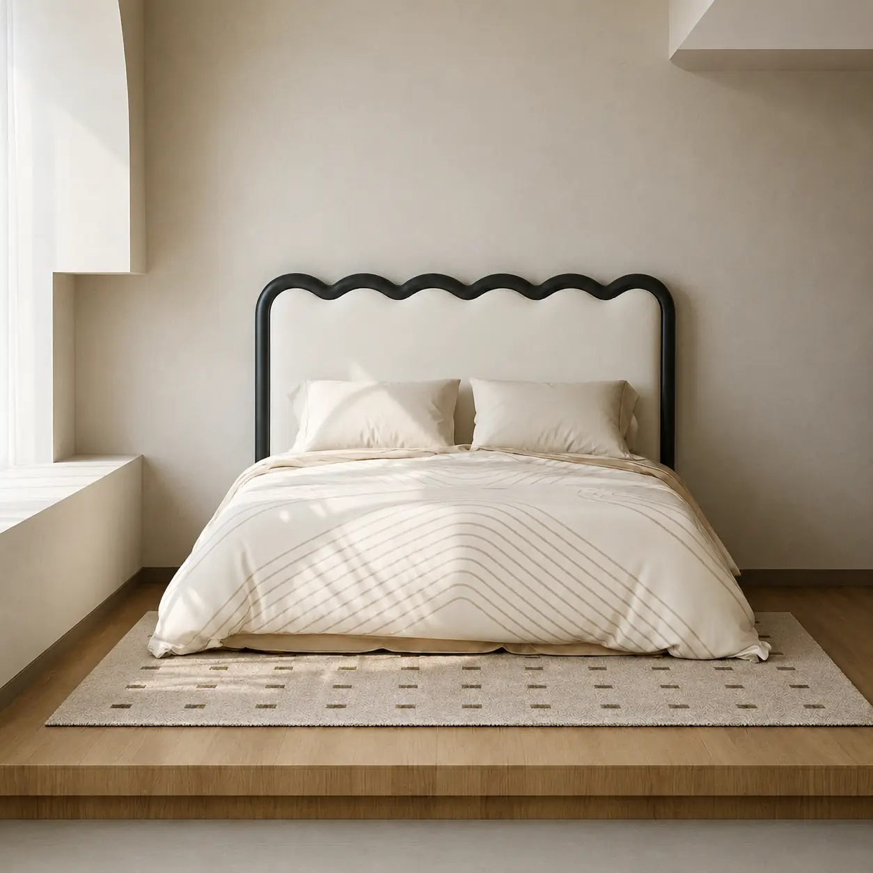 French Style Leather Platform Bed