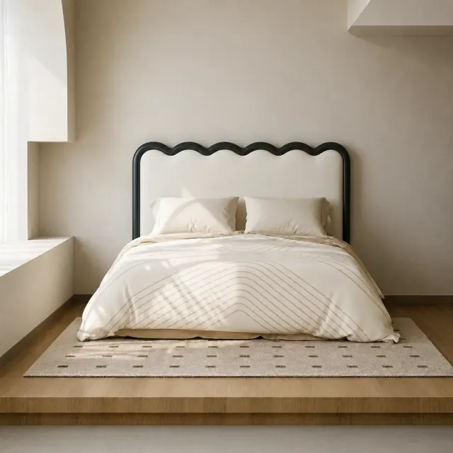 French Style Leather Platform Bed