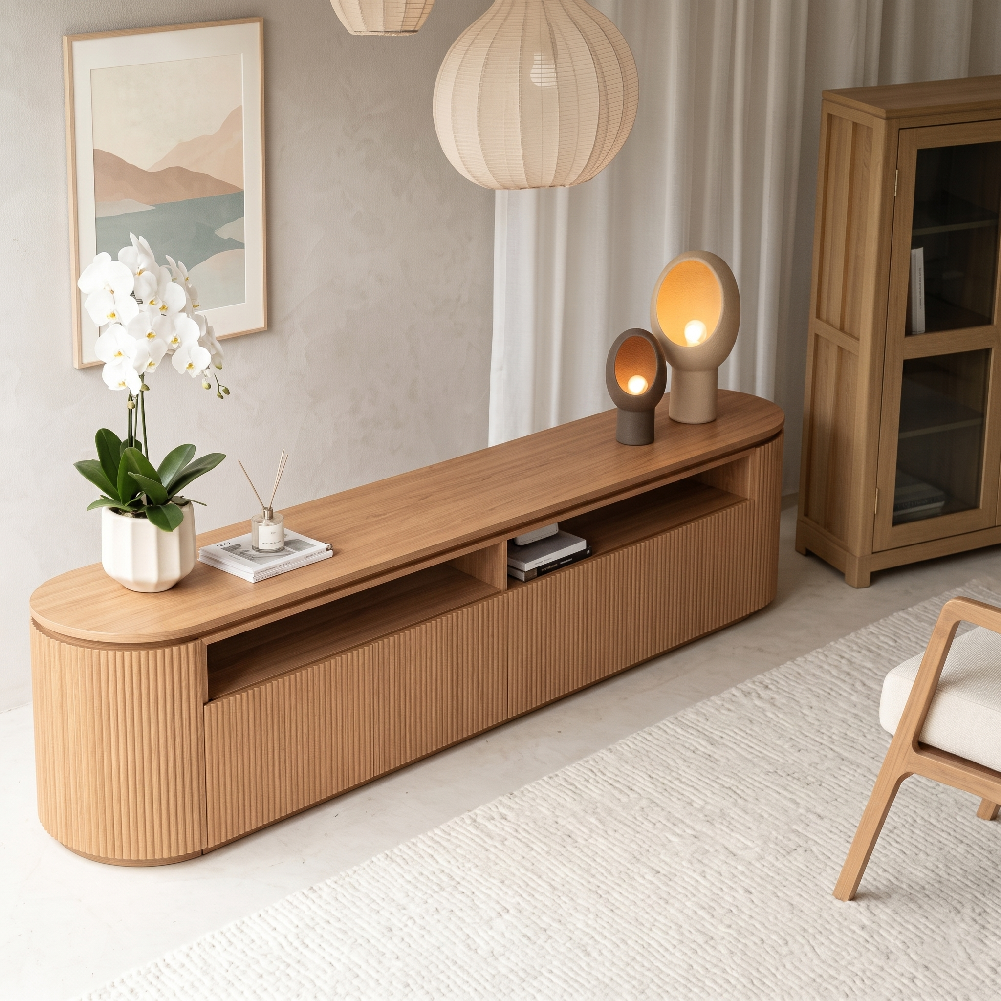 Curved Solid Wood TV Console