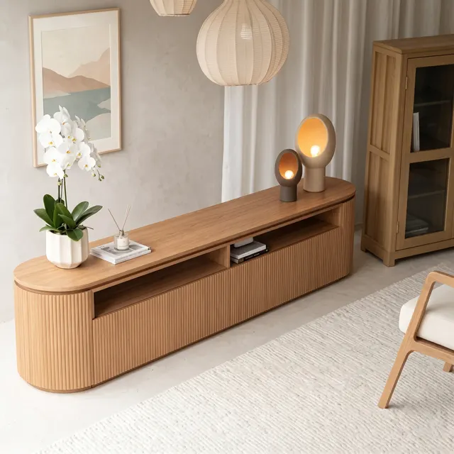 Curved Solid Wood TV Console