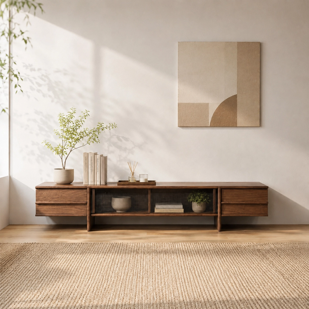 Solid Wood Sliding Door Media Console