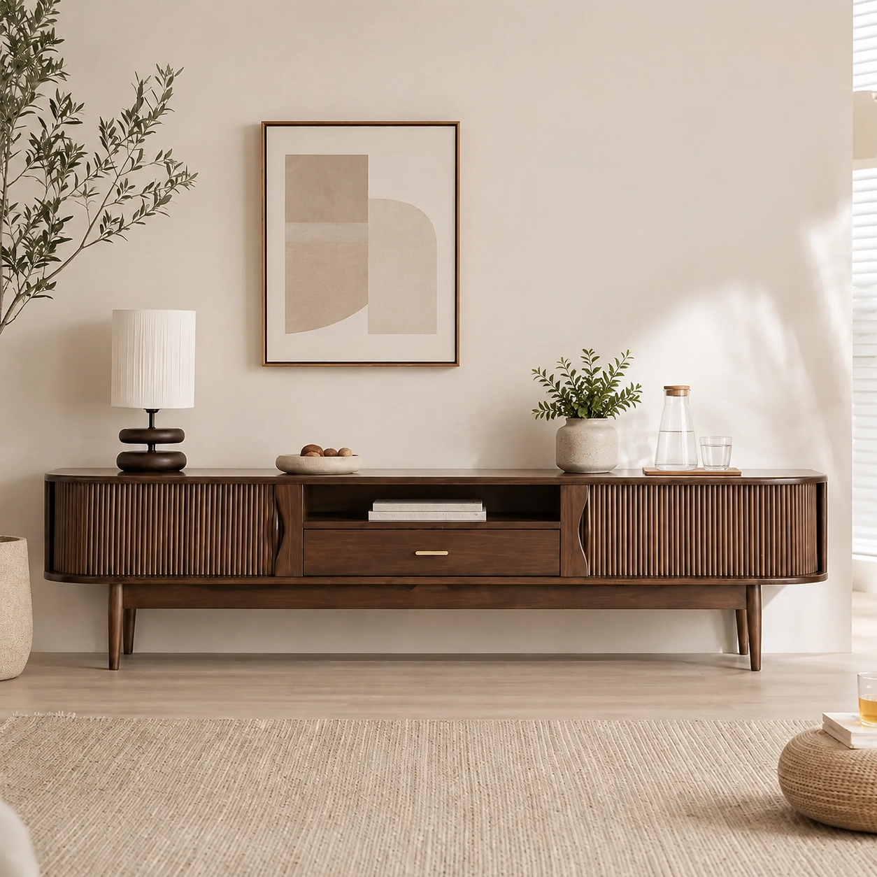 Solid Walnut Sliding Door TV Console