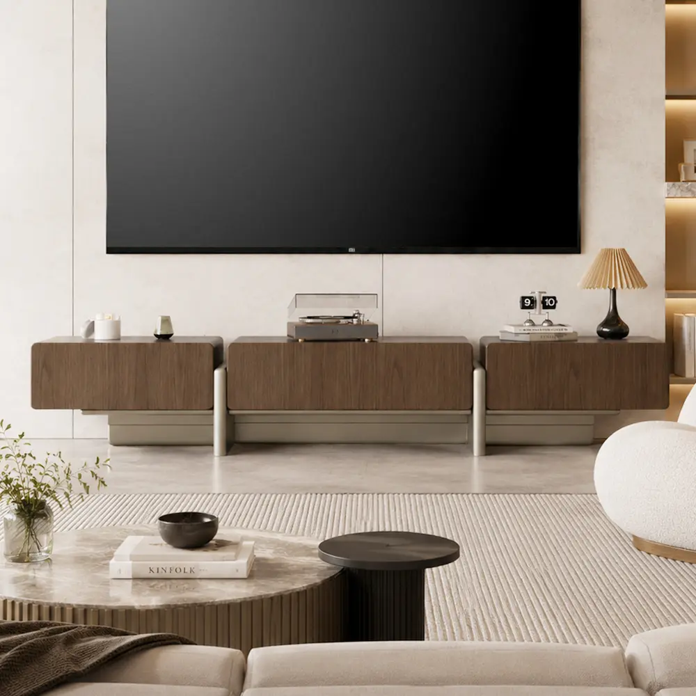 Walnut Minimalist TV Stand with Storage