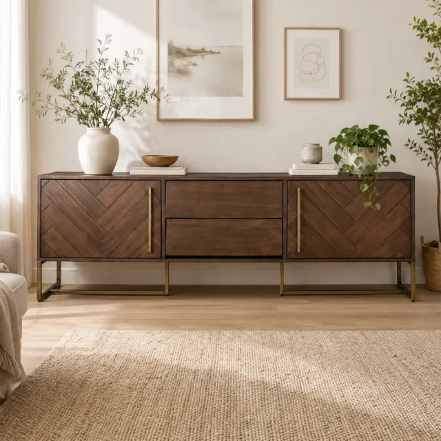 Herringbone Wood Media Console
