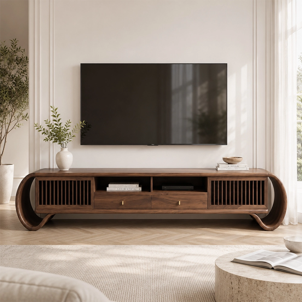 Black Walnut TV Stand with Rounded Edges
