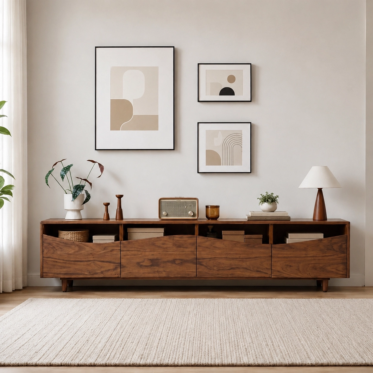 Minimalist Walnut TV Console with Light