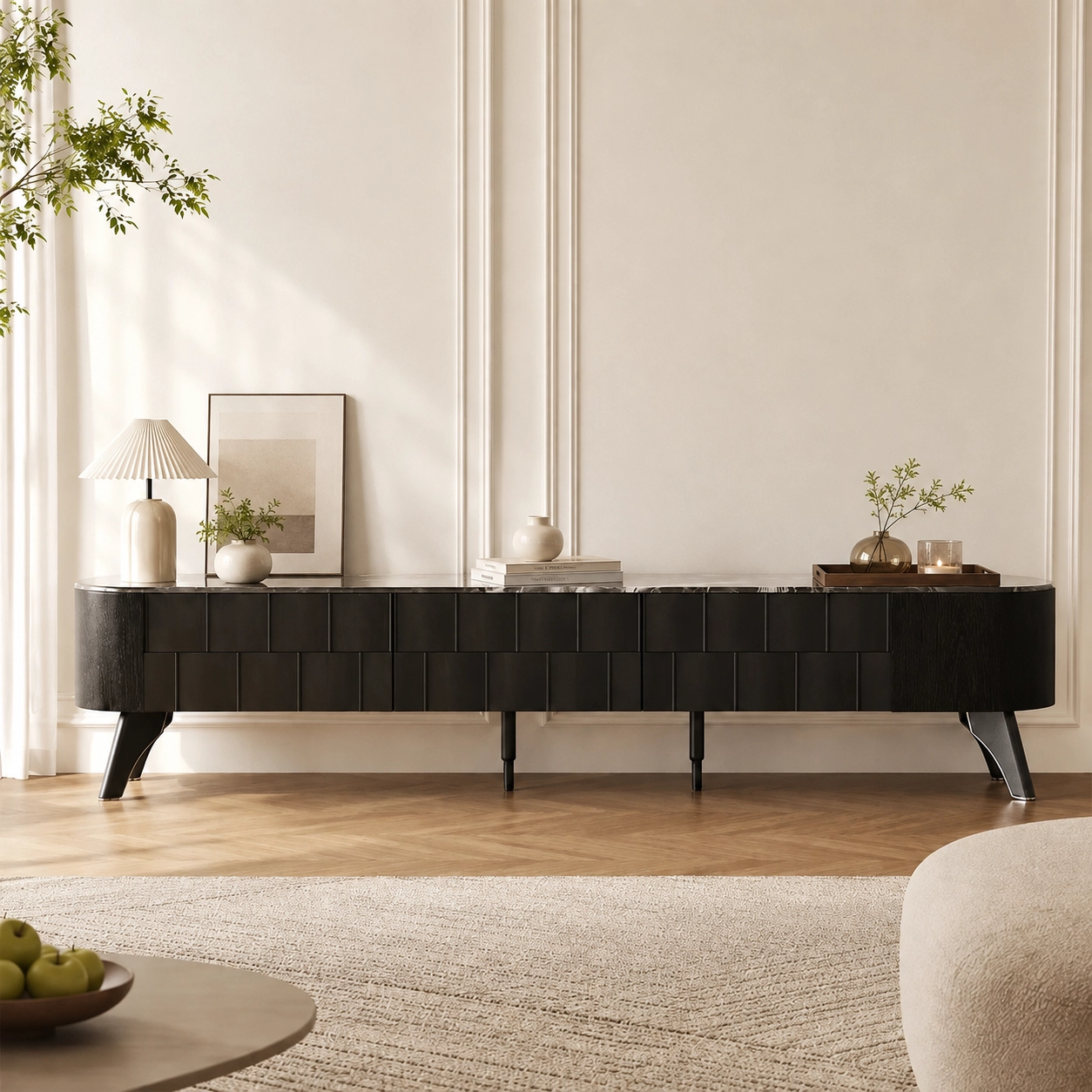 Black Stone Top TV Stand