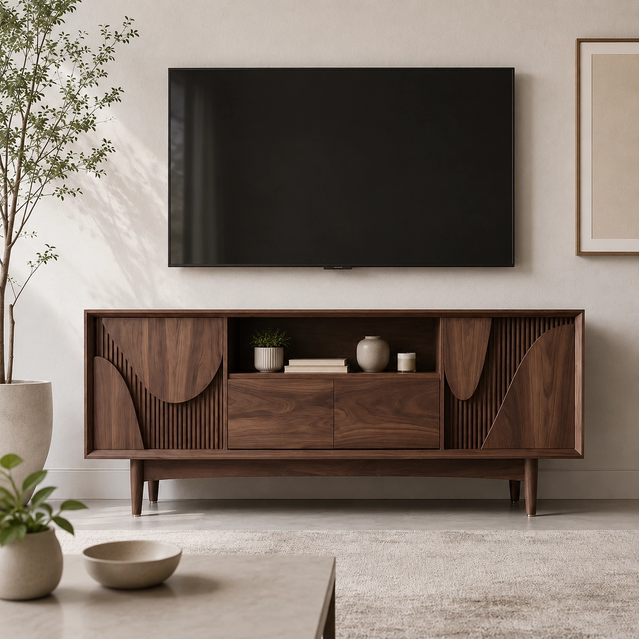 Retro Walnut Wood TV Console