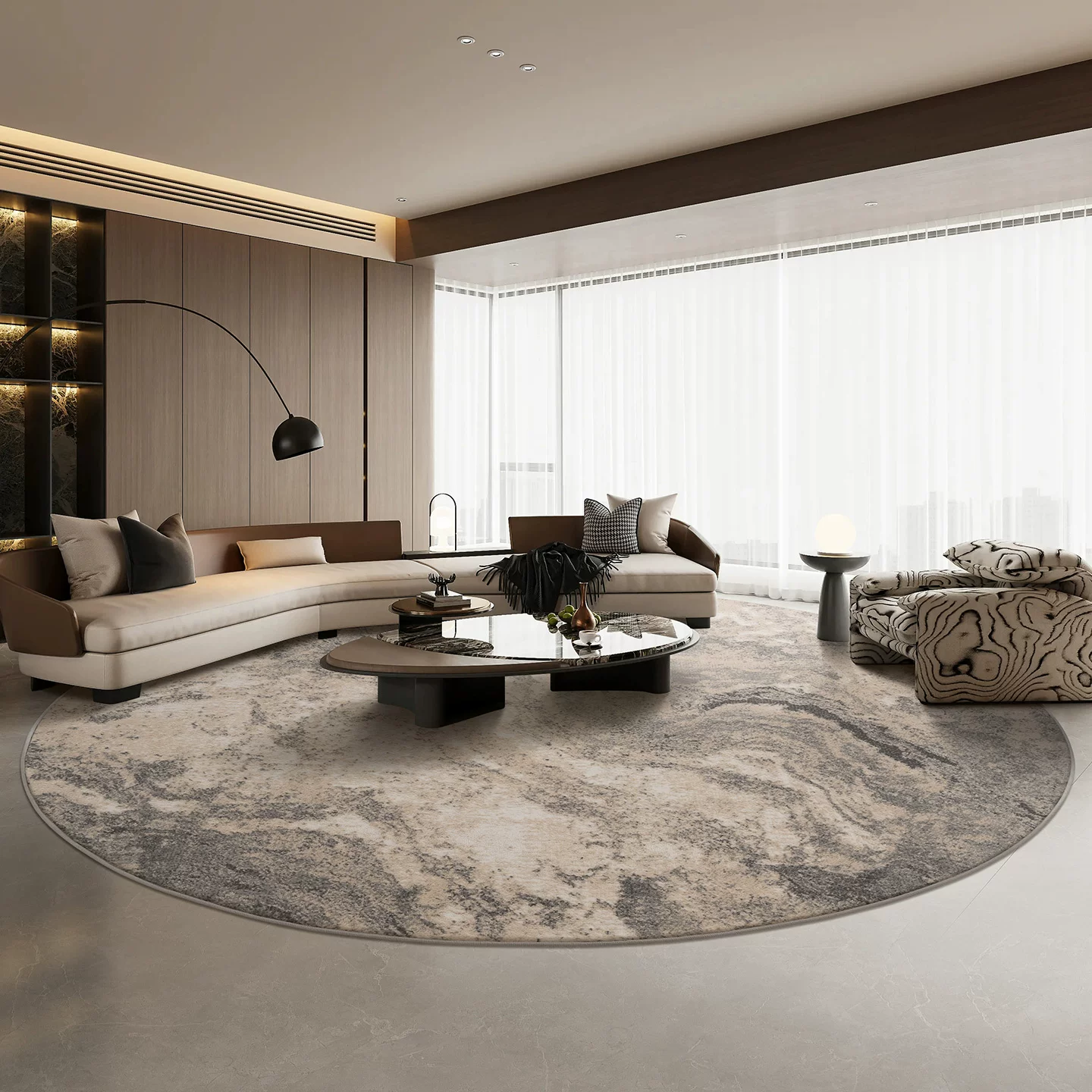 Round Rug with Marble Pattern