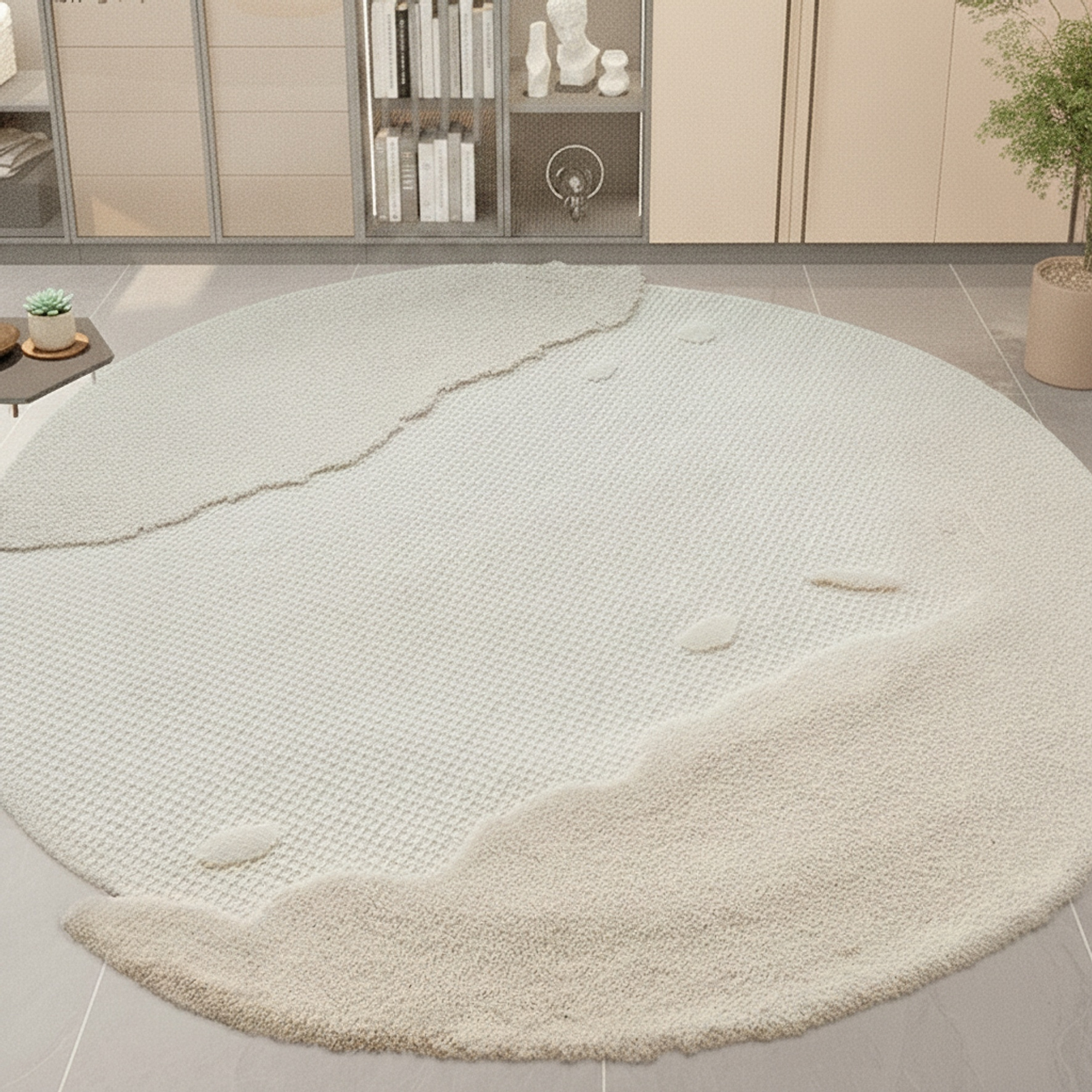 Round Wool-Lined Wave Rug