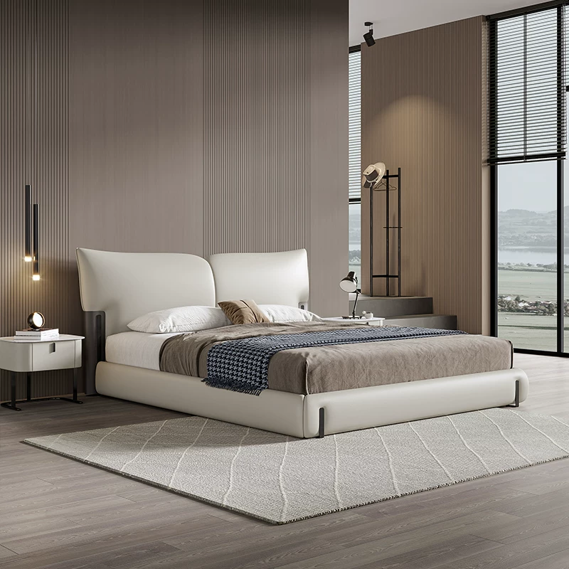 Off-White Leather Bed Frame