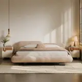 Cream Fabric Platform Bed