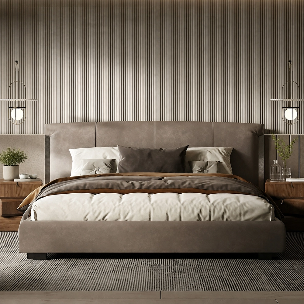 Leather Upholstered Solid Wood Bed