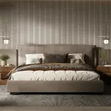 Leather Upholstered Solid Wood Bed