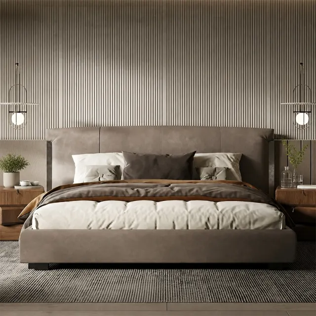 Leather Upholstered Solid Wood Bed