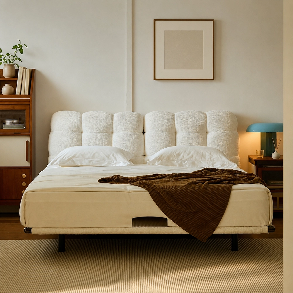 Biscuit Fabric Storage Bed