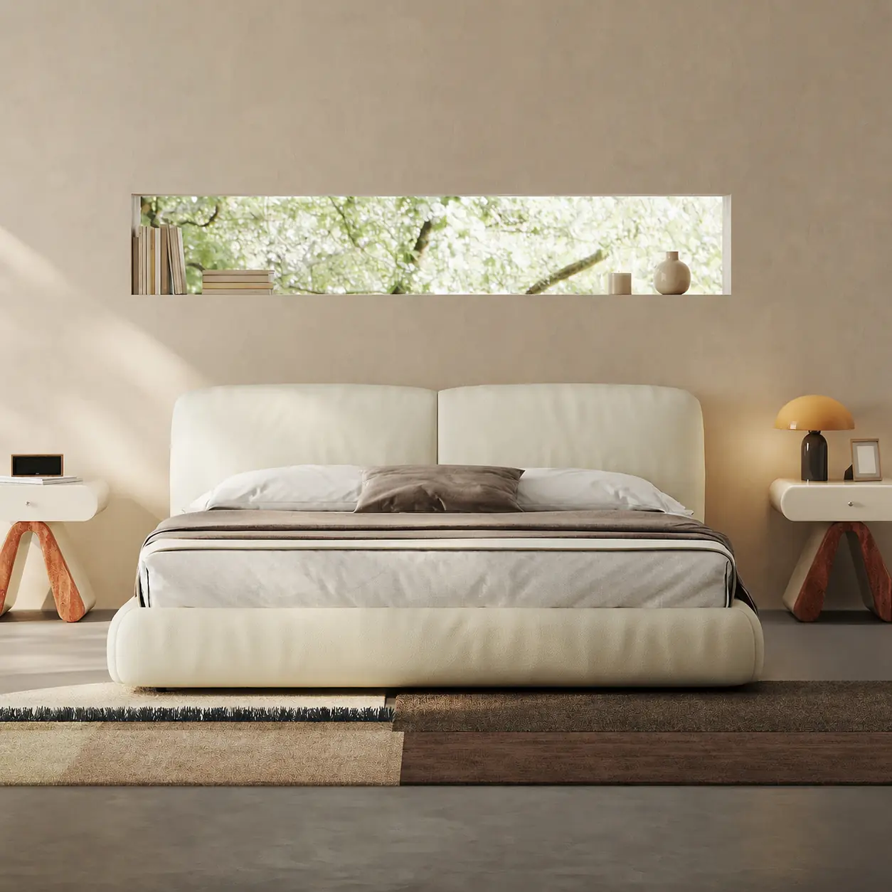 Beige Upholstered Bed Frame
