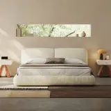 Beige Upholstered Bed Frame