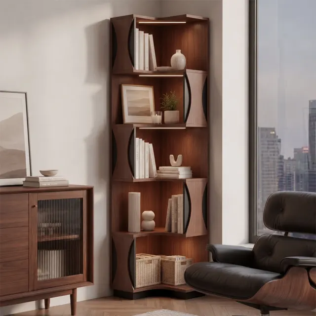 Retro Corner Display Cabinet with Open Storage