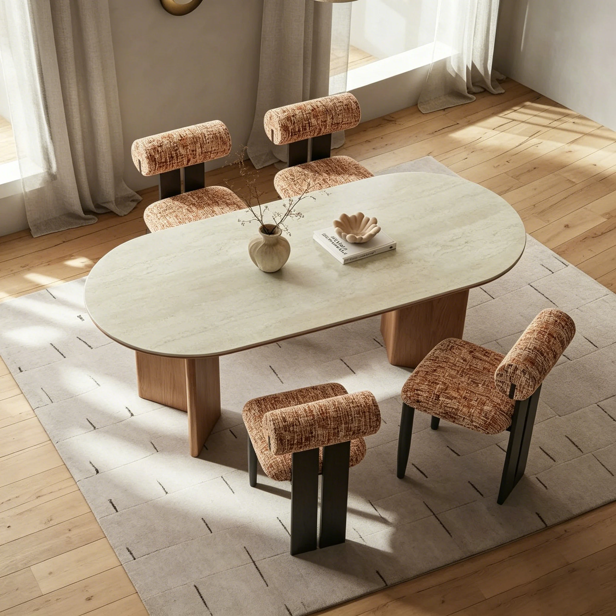 Travertine-Look Sintered Stone Dining Table