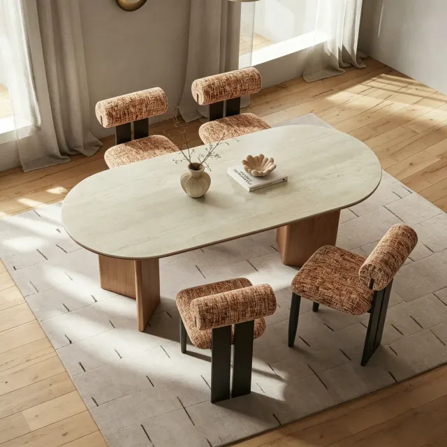 Travertine-Look Sintered Stone Dining Table