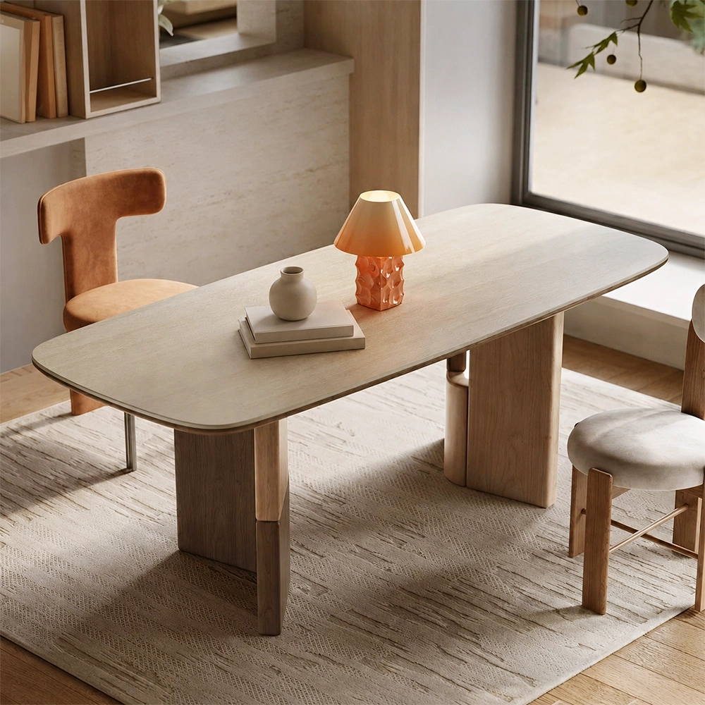 Travertine & Wood Dining Table