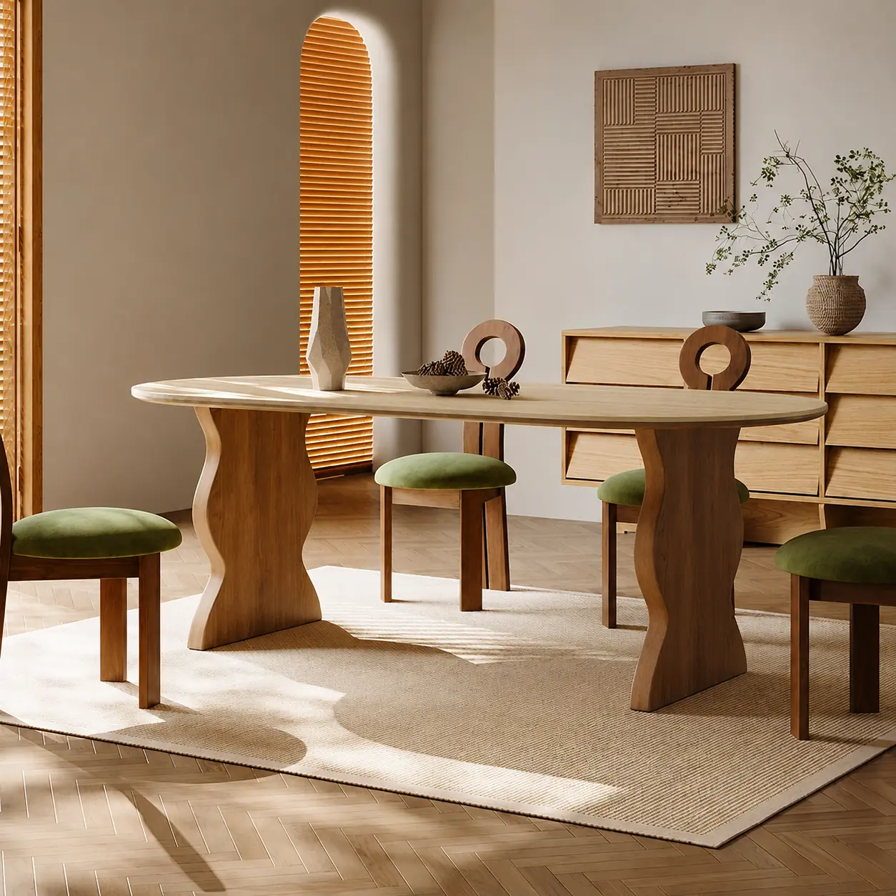 Travertine Ripple-Leg Dining Table
