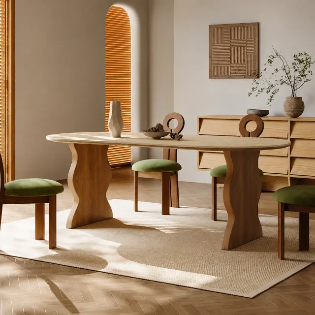 Travertine Ripple-Leg Dining Table