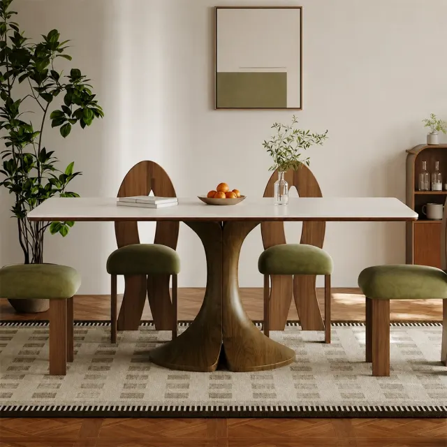 Minimalist Dining Table with Curved Base