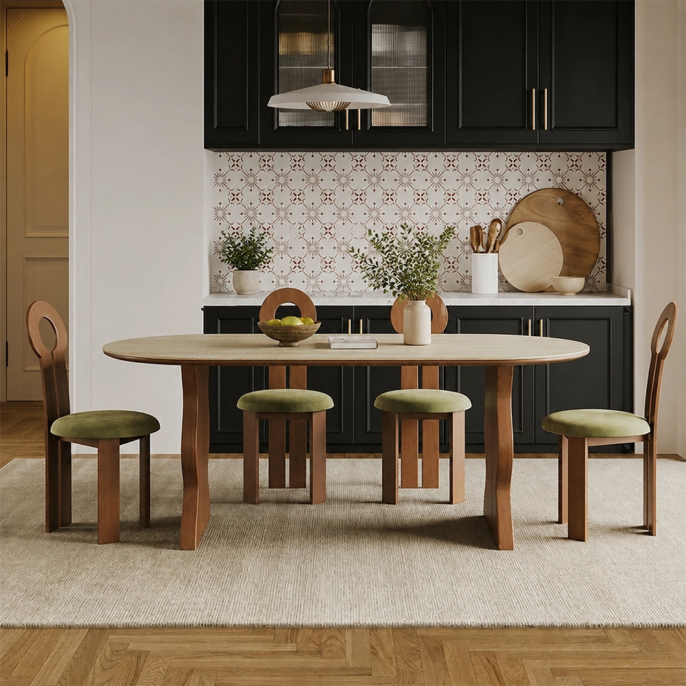 Oval Travertine & Ash Dining Table