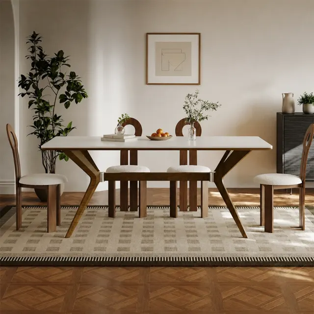 Mid-Century Ash Wood & Slate Dining Table