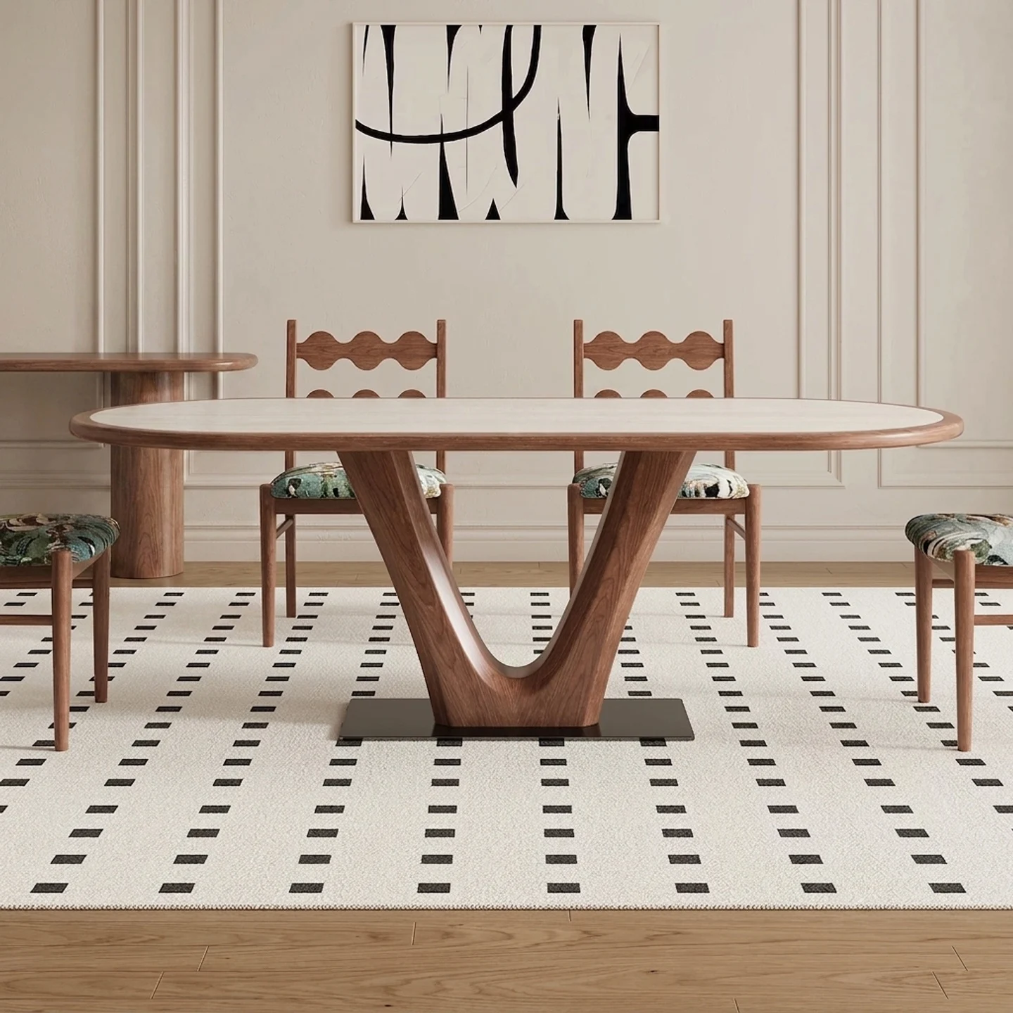 Creamy Modern Oval Dining Table