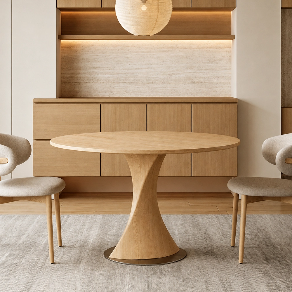 Round Dining Table with Travertine Top
