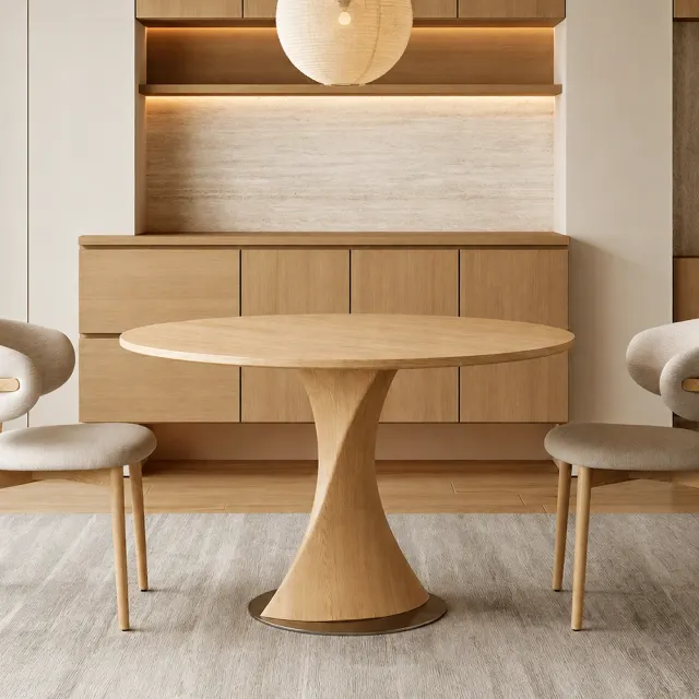 Round Dining Table with Travertine Top
