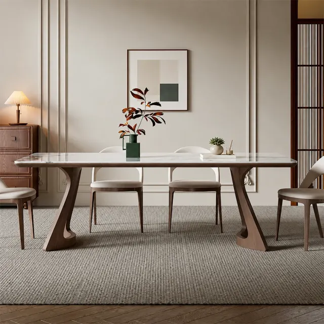 Curved Solid Wood Dining Table