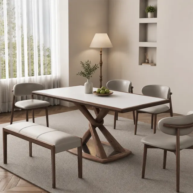 Modern Dining Table with Solid Wood Base