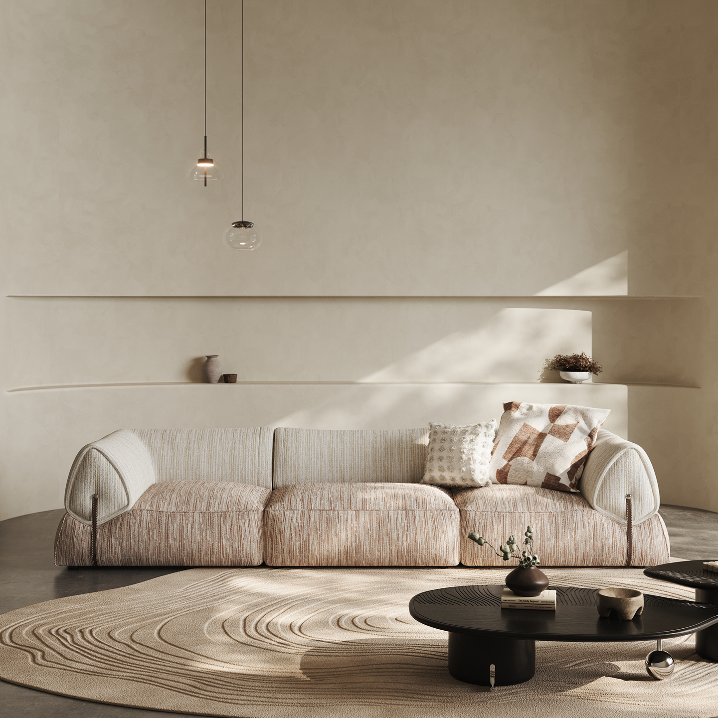 Modern Creamy Suede Sofa