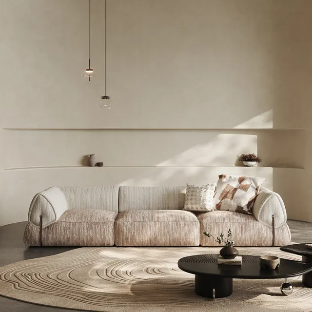 Modern Creamy Suede Sofa