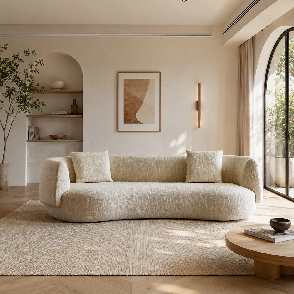 Curved Boucle Wool Sofa