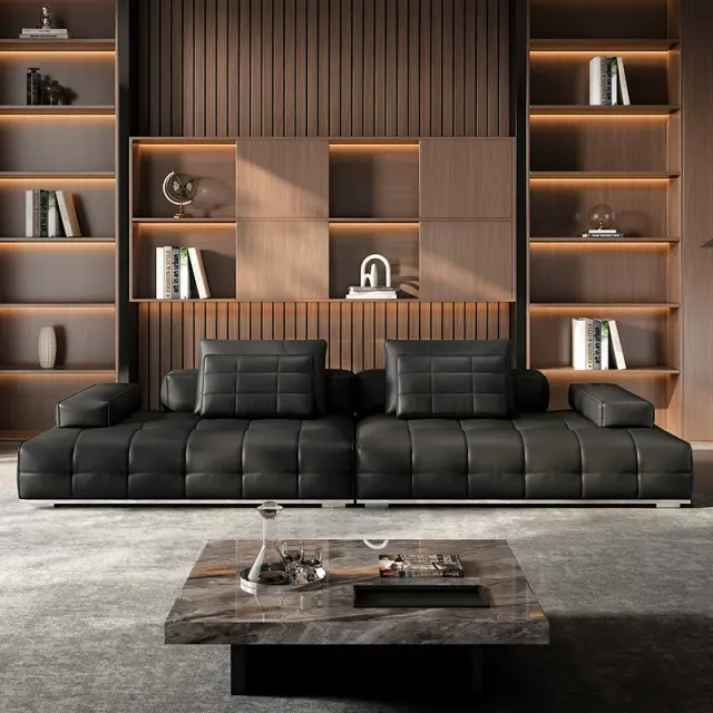 Black Modular Leather Sofa