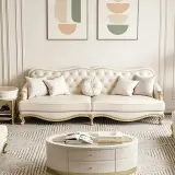 Carved Solid Wood Leather Sofa