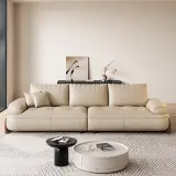 Straight Line Creamy Leather Sofa