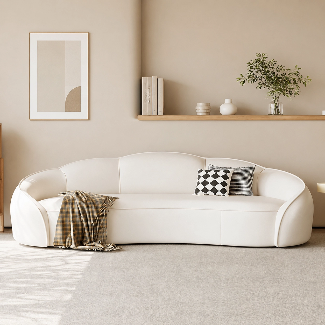 Curved Faux Leather Sofa
