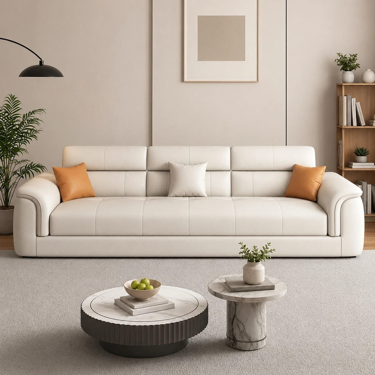 Creamy Modern Faux Leather Sofa