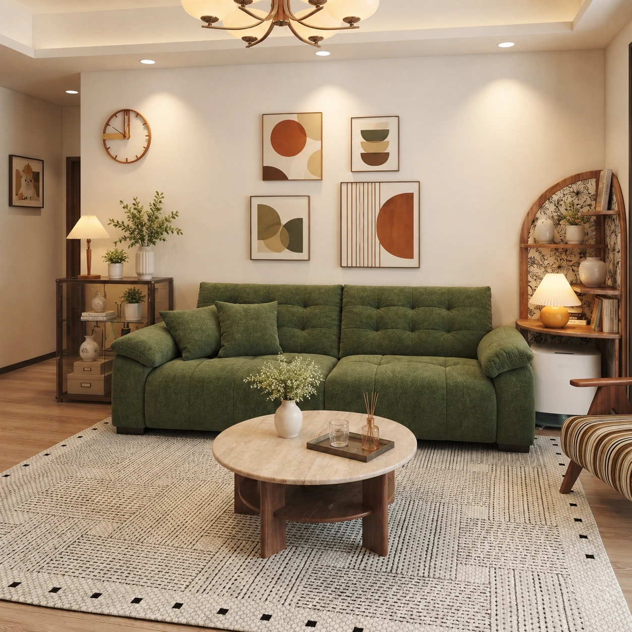 Linear Chenille Sofa with Elephant Arms